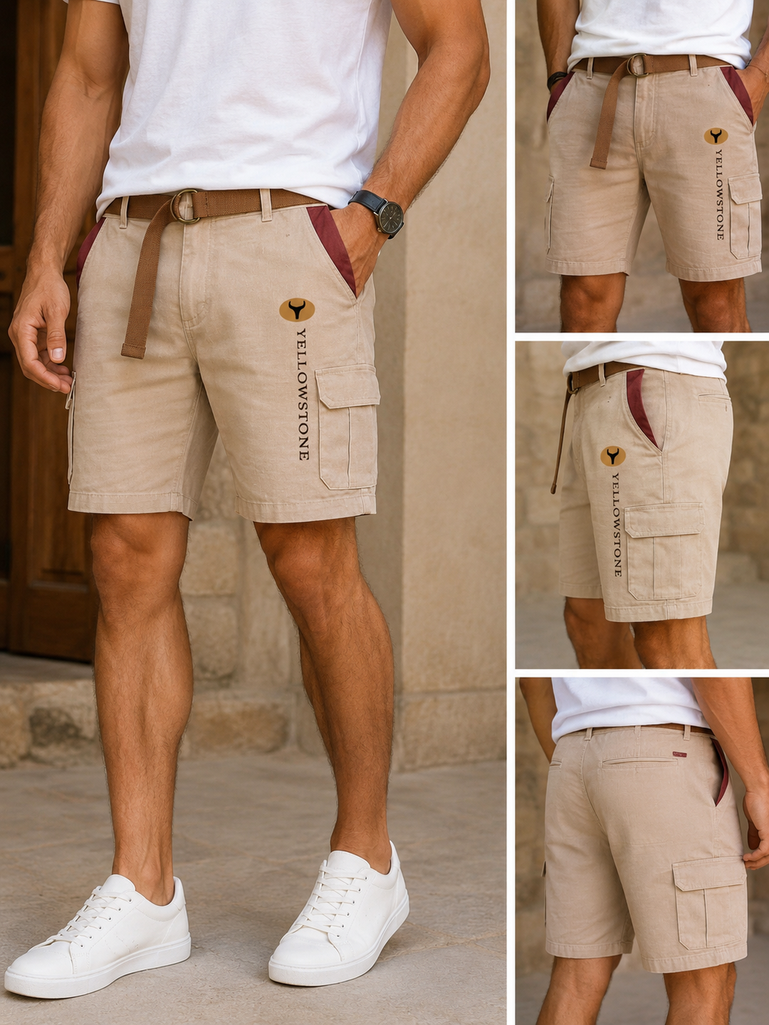 Pantaloncini Cargo Uomo Tessuto Resistente Taglio Classico