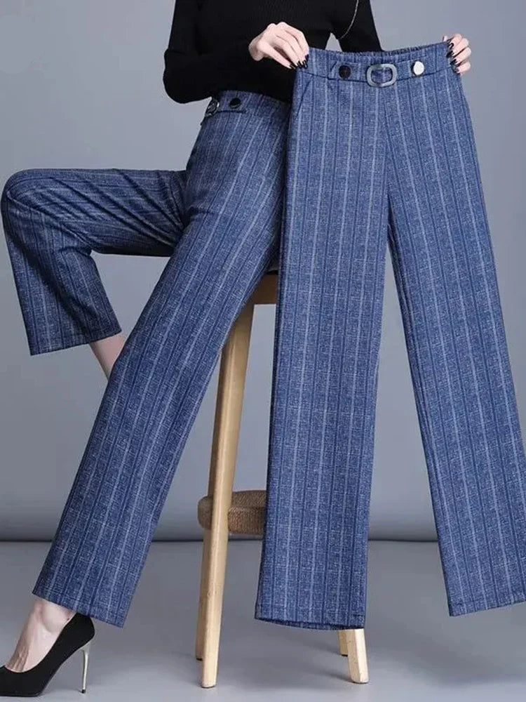 Pantaloni Donna Vita Alta Tessuto Morbido Gamba Ampia - Vesarelli