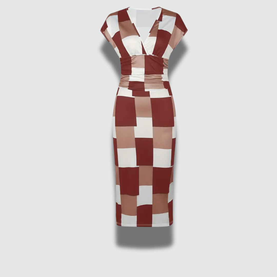 Abito Bodycon Donna con Stampa Patchwork Scollo a V