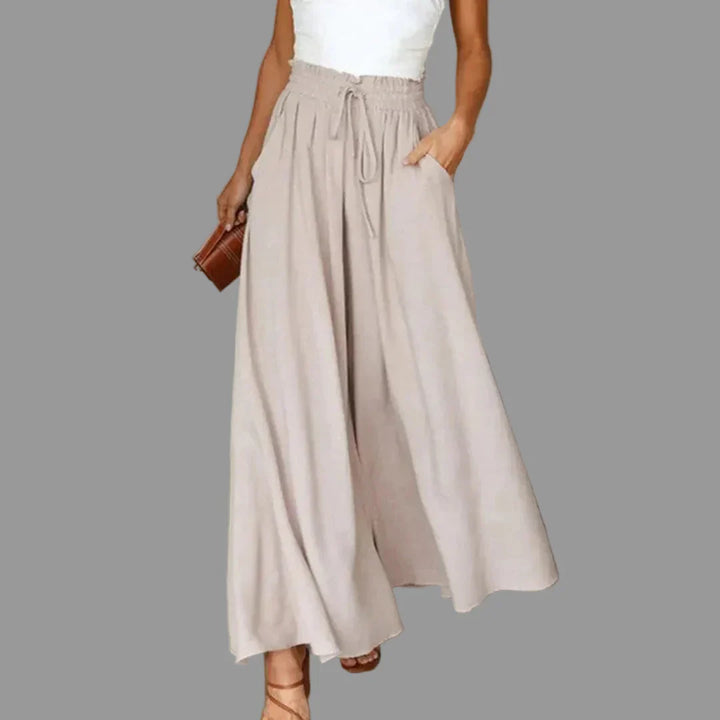 Pantaloni Donna Vita Alta Tessuto Leggero Gamba Larga Lunga - Vesarelli