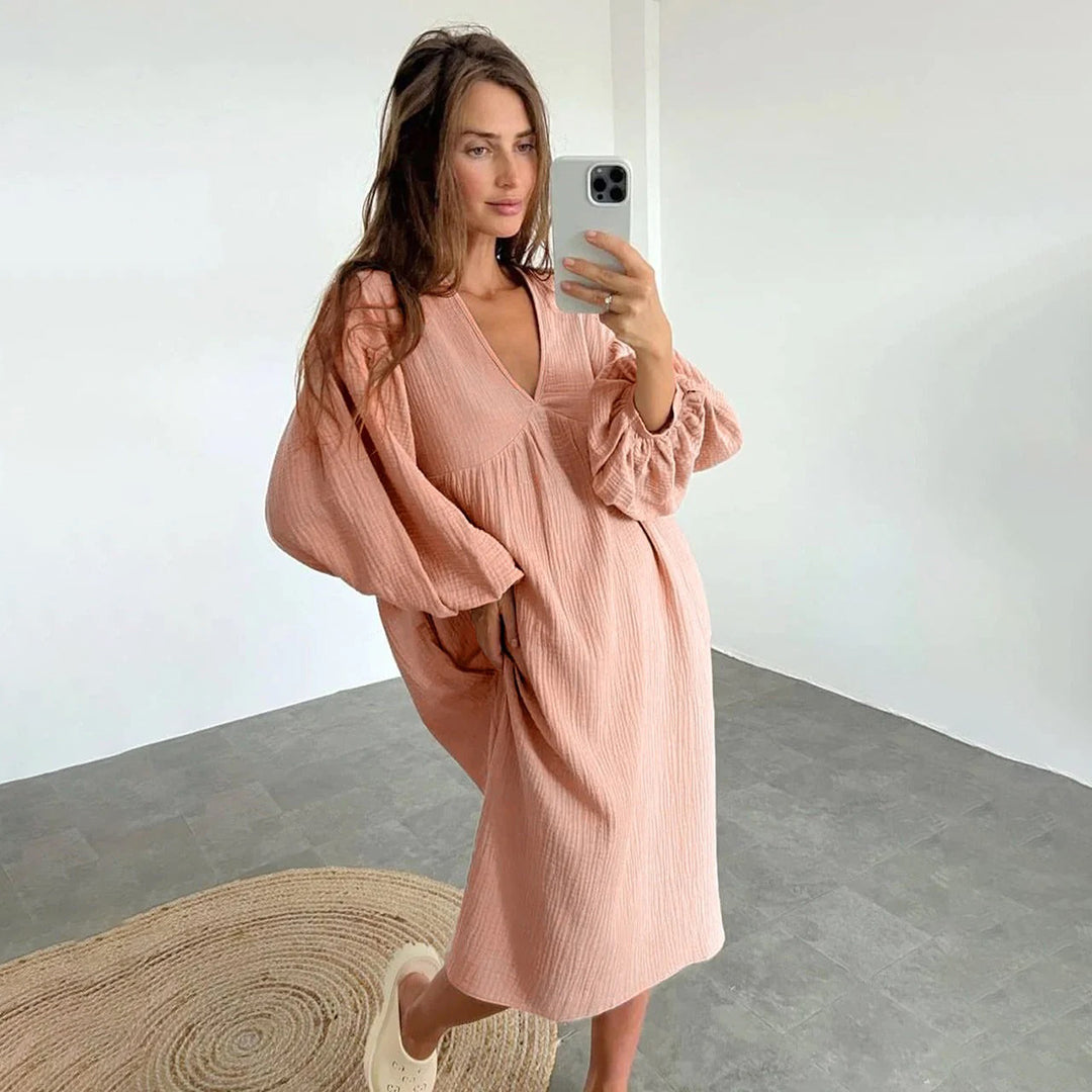 Abito Midi Donna Casual Ampio Scollo a V