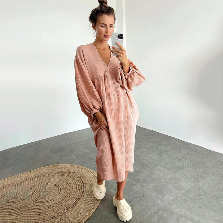 Abito Midi Donna Casual Ampio Scollo a V