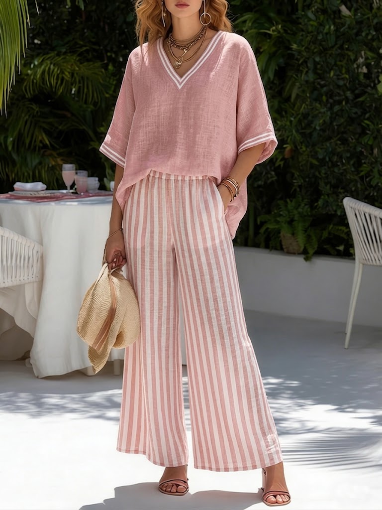 Poppy | Elegante completo da donna in cotone e lino, composto da due pezzi 1