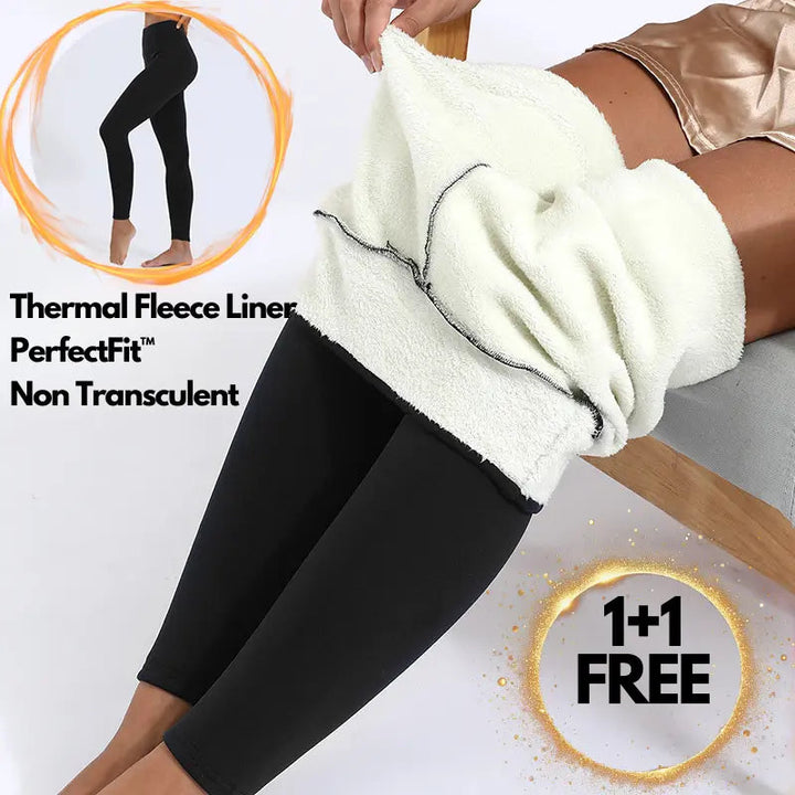 Leggings termici neri con fodera in pile, design PerfectFit™ non trasparente, offerta 1+1 gratis, ideali per l'inverno e il comfort quotidiano.