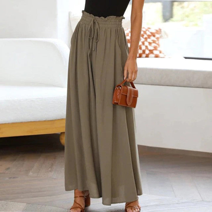 Pantaloni Palazzo Donna Vita Alta Cotone Elastico con Coulisse