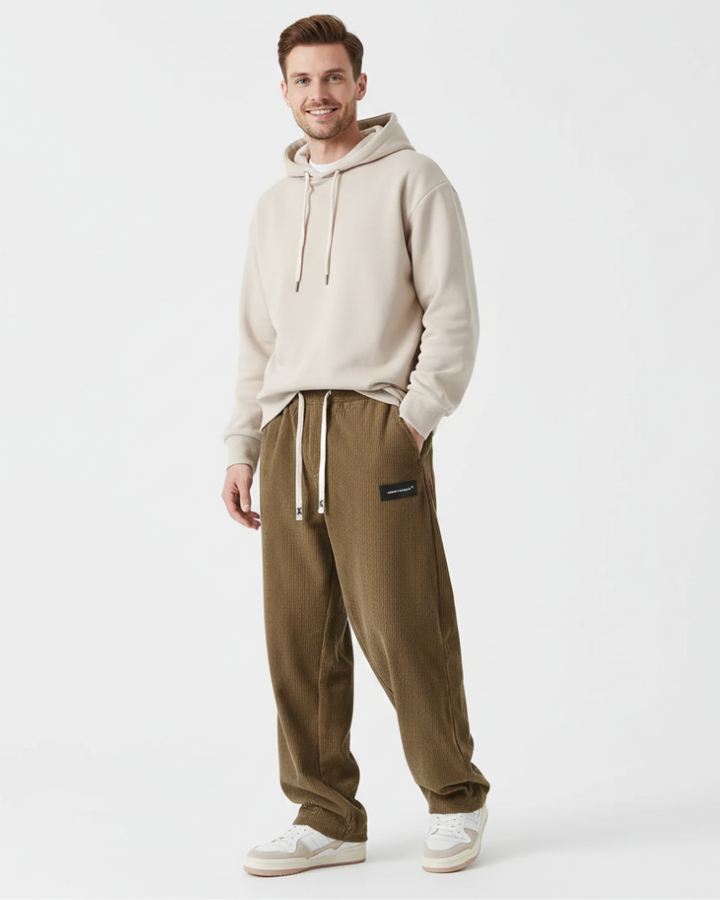 Quinno | Uomo Pantaloni Velluto a Coste Vita Regolabile Marrone
