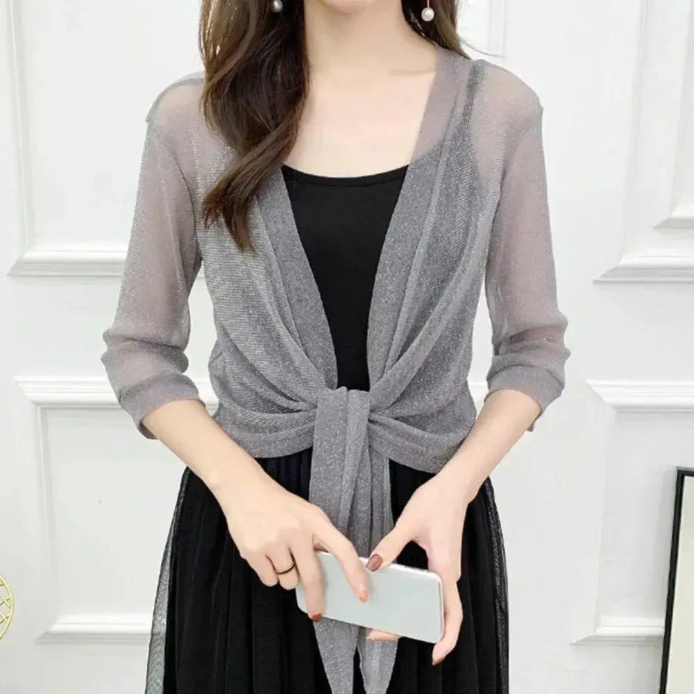 Cardigan Donna Estivo in Maglia con Lacci Scollo Aperto - Vesarelli