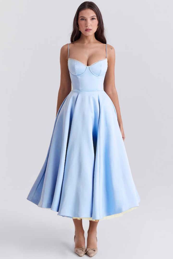 Abito Cerimonia Donna Lungo Raso Gonna in Tulle - Vesarelli