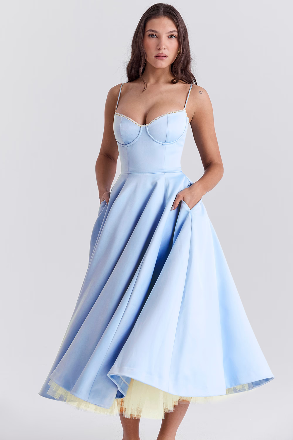 Ravina | Abito da Cerimonia Lungo in Raso con Gonna in Tulle
