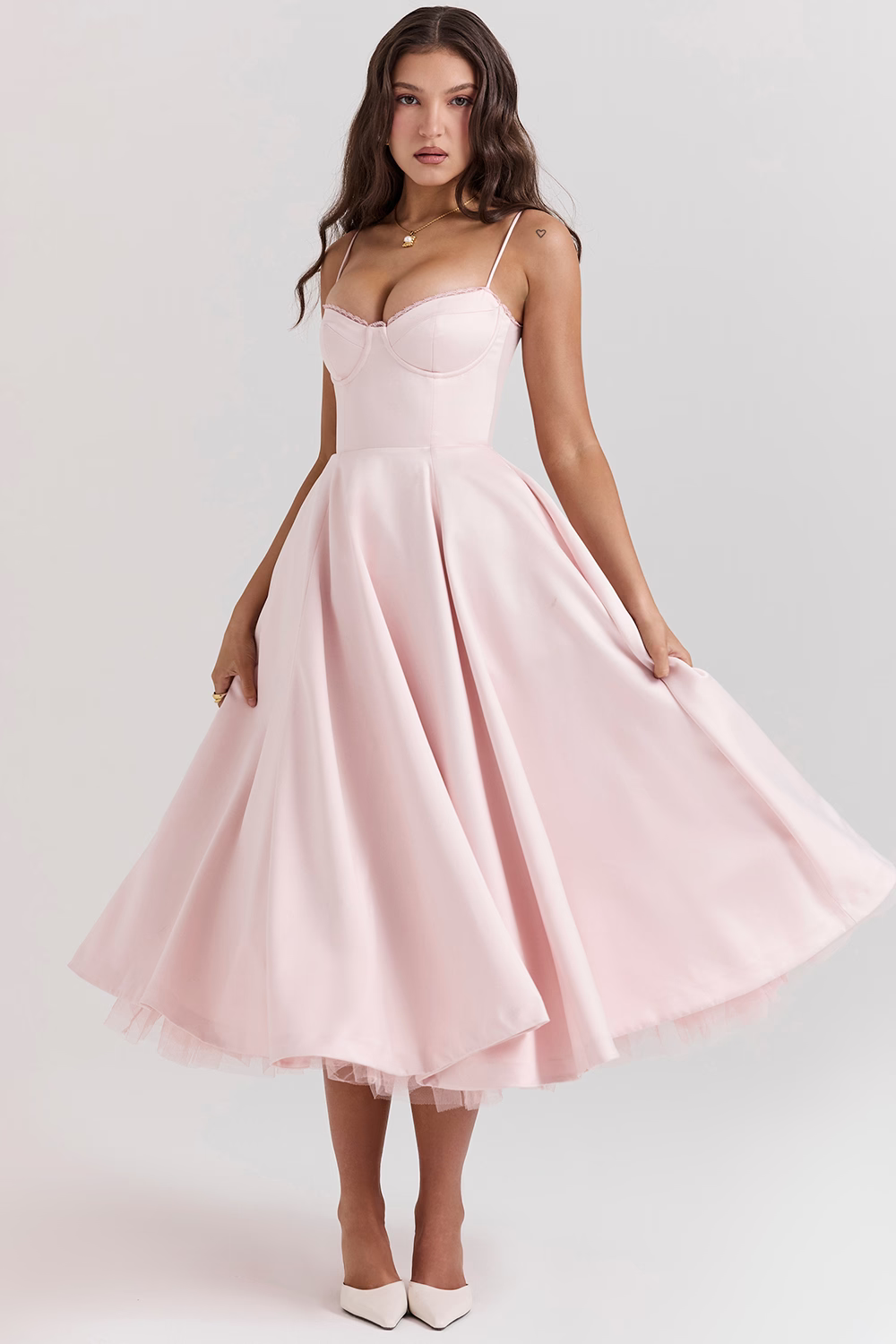 Ravina | Abito da Cerimonia Lungo in Raso con Gonna in Tulle
