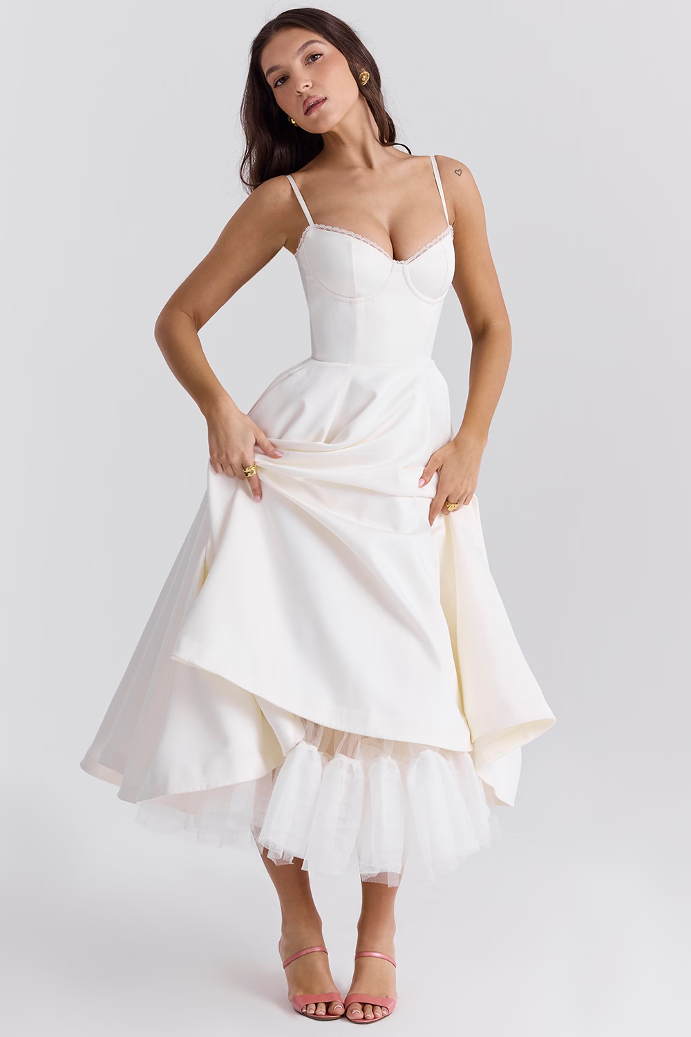Ravina | Abito da Cerimonia Lungo in Raso con Gonna in Tulle