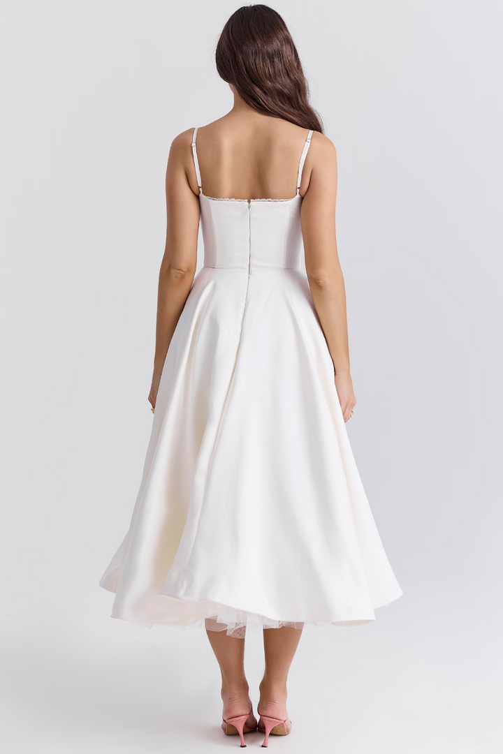 Ravina | Abito da Cerimonia Lungo in Raso con Gonna in Tulle