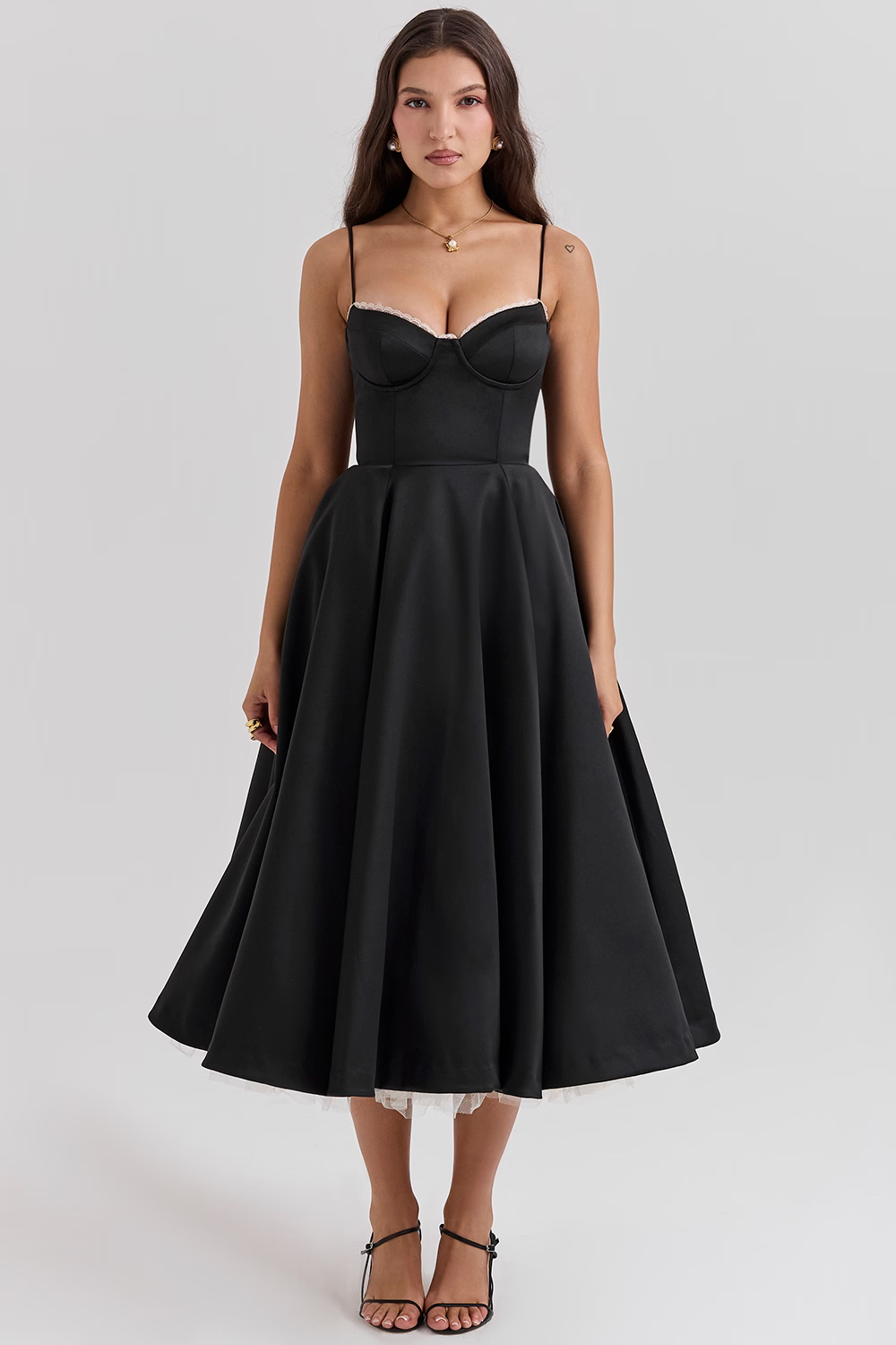 Ravina | Abito da Cerimonia Lungo in Raso con Gonna in Tulle Nero