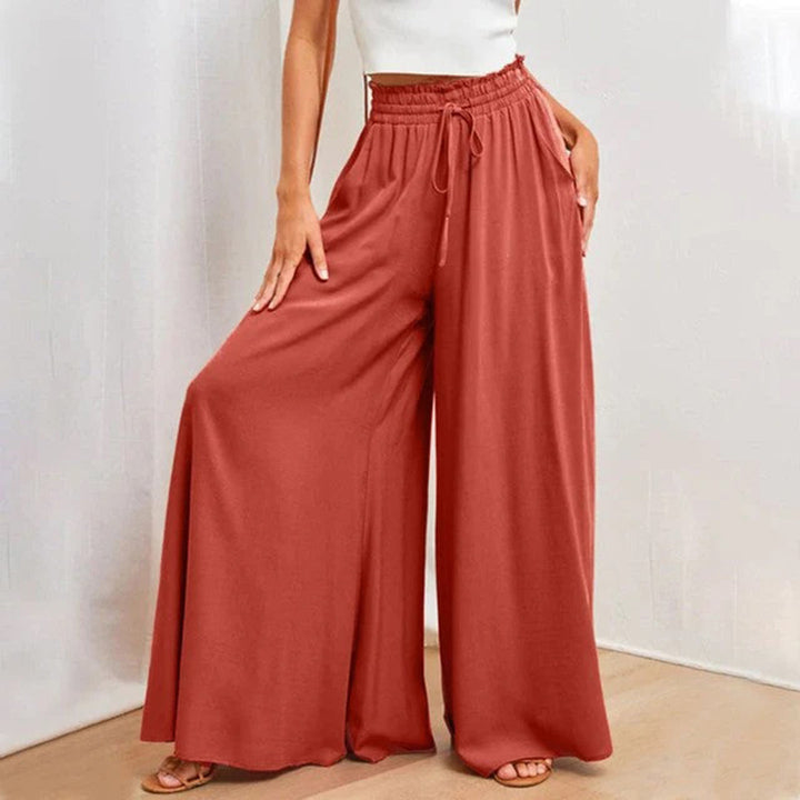 Pantaloni Palazzo Donna Vita Alta Cotone Elastico con Coulisse