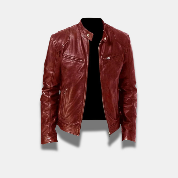 Giacca Uomo in Pelle Slim Fit Chiusura a Cerniera Motociclista