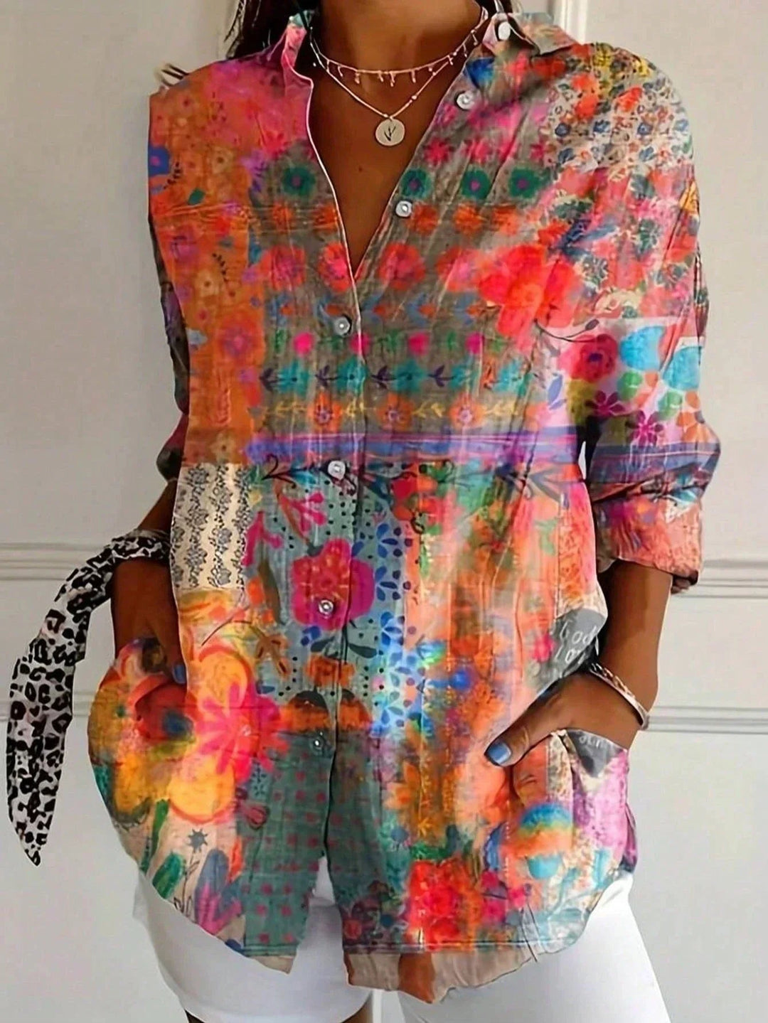 Rina | Donna Blusa Fantasia Colorata Arancione