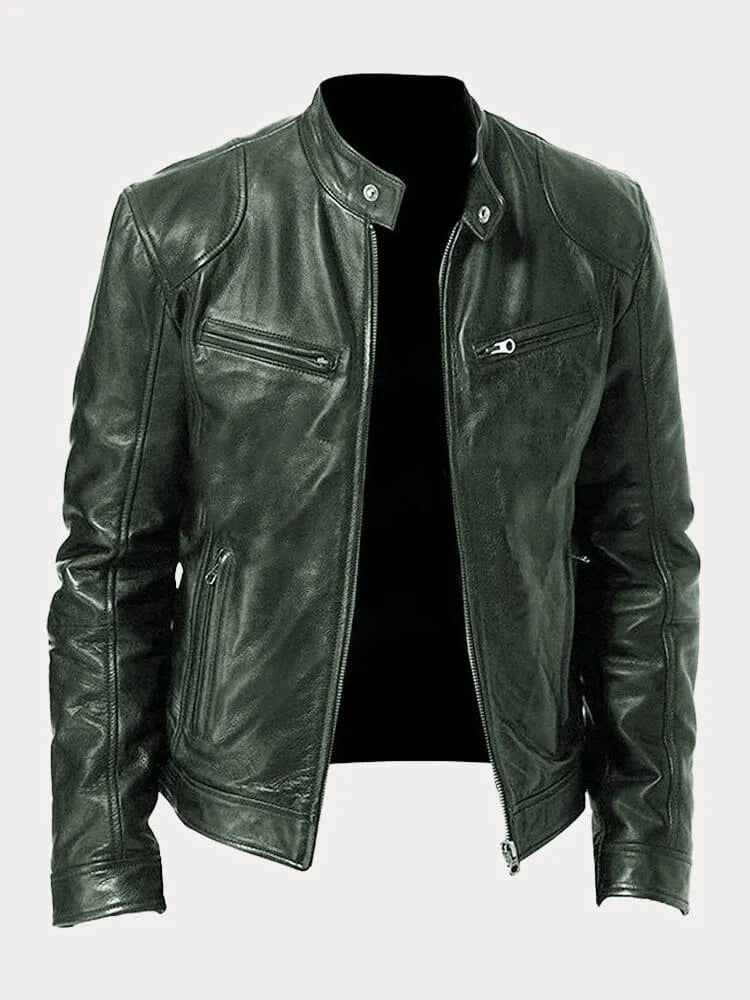 Rina | Giacca In Pelle Casual Verde militare