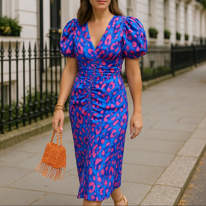 Robe Midi Elegante Donna | Maniche a Palloncino & Stampa Bold