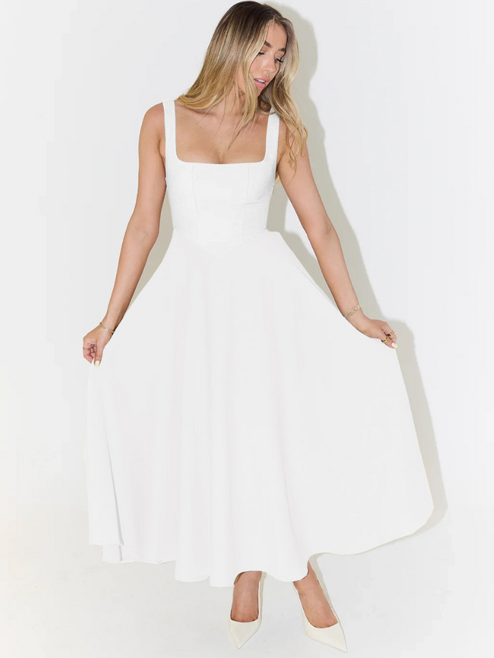 Robe Midi Elegante Donna | Scollatura Quadrata & Gonna a Ruota