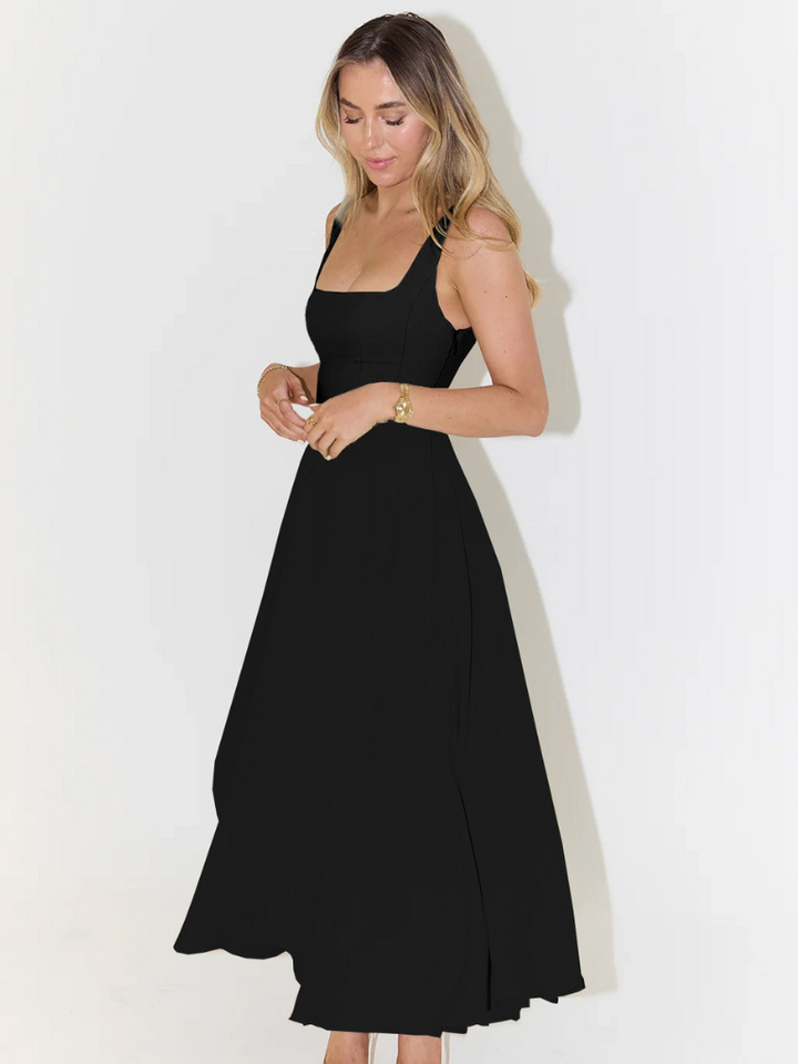 Robe Midi Elegante Donna | Scollatura Quadrata & Gonna a Ruota