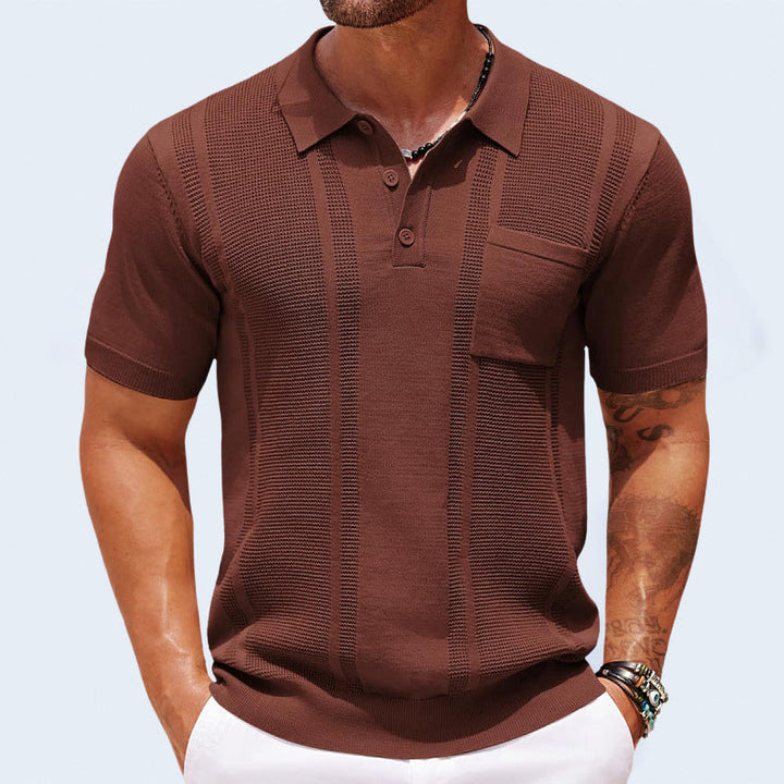 Polo Uomo Maglia Traforata Manica Corta con Tasca