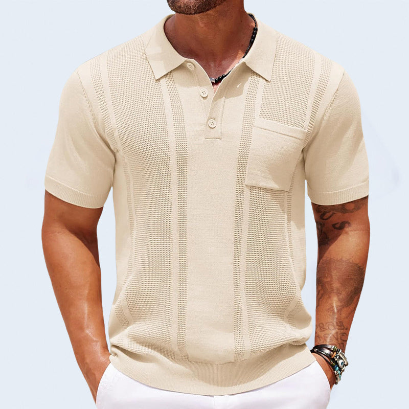 Polo Uomo Maglia Traforata Manica Corta con Tasca