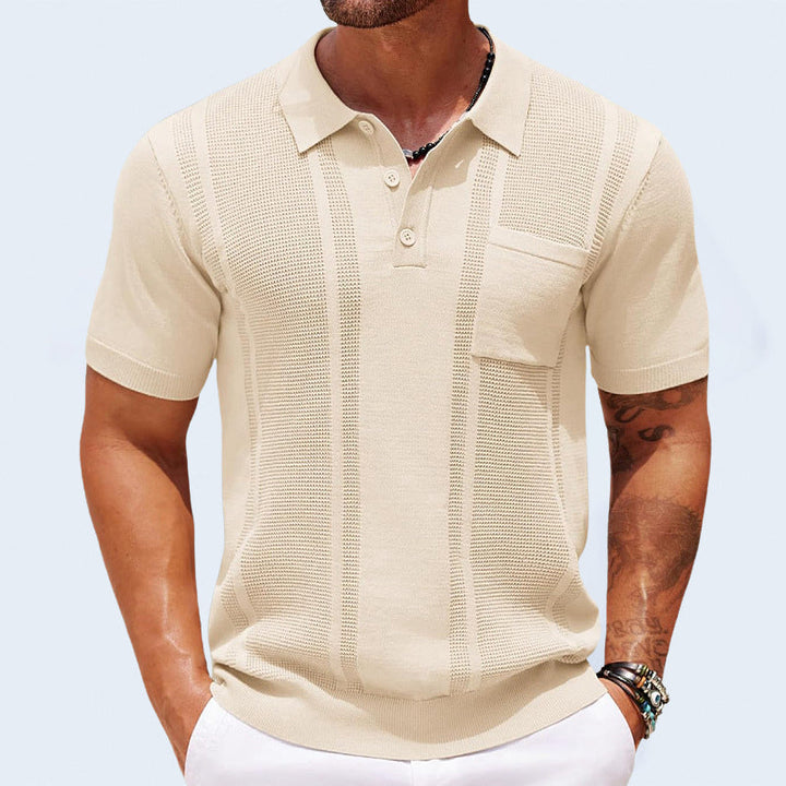 Polo Uomo Maglia Traforata Manica Corta con Tasca