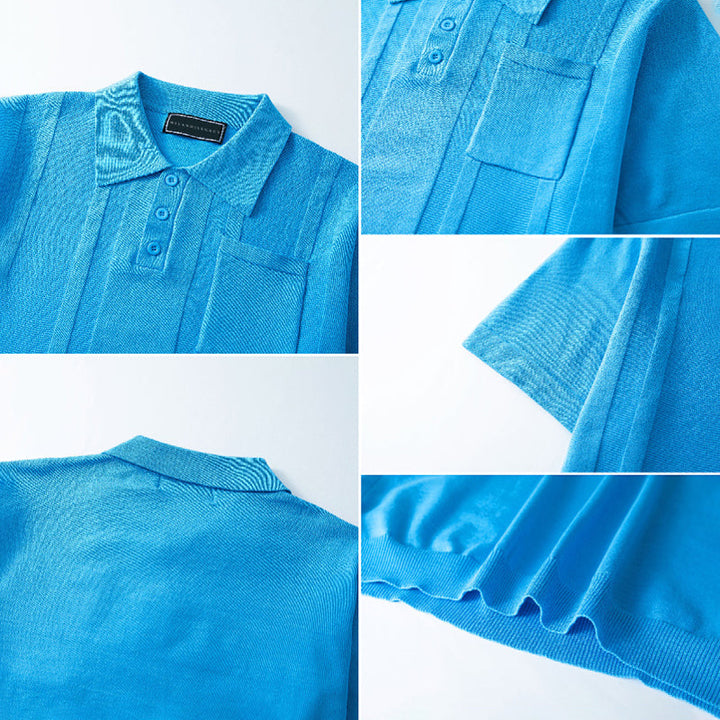 Polo Uomo Maglia Traforata Manica Corta con Tasca