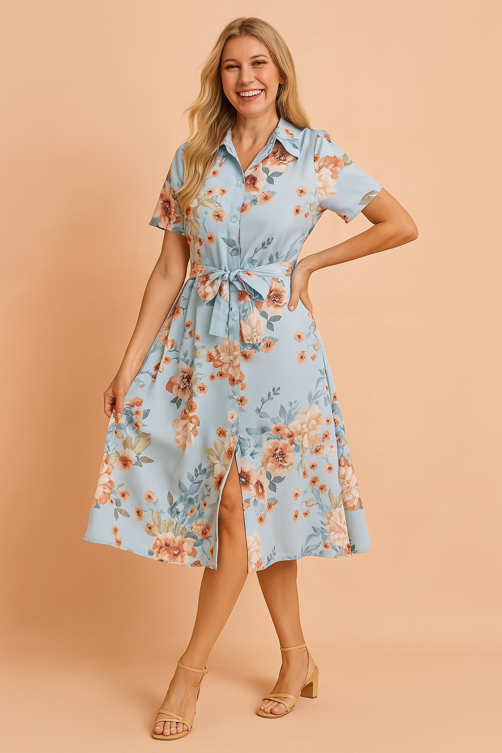 Abito Midi Donna con Cintura e Spacco Elegante - Vesarelli