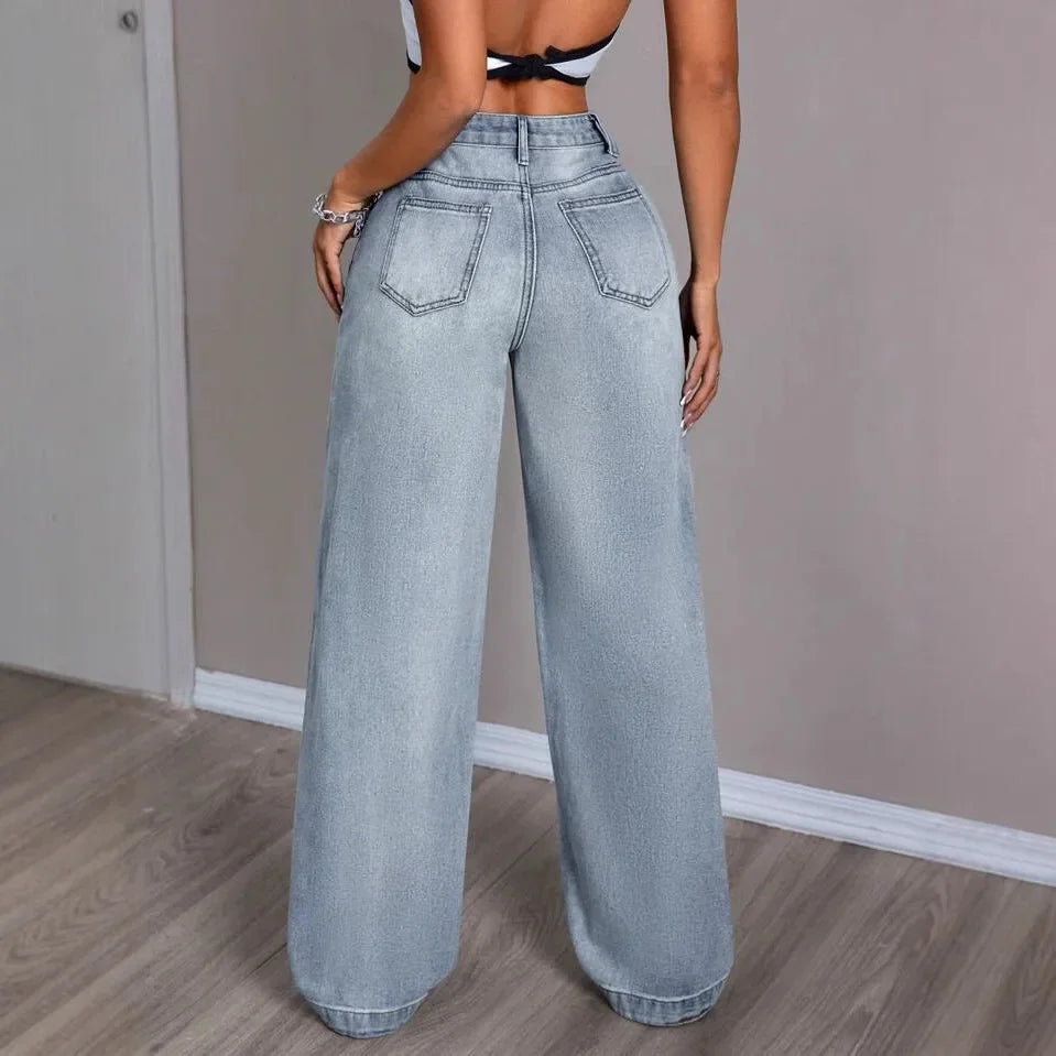 Jeans Donna Gamba Larga Stile Vintage