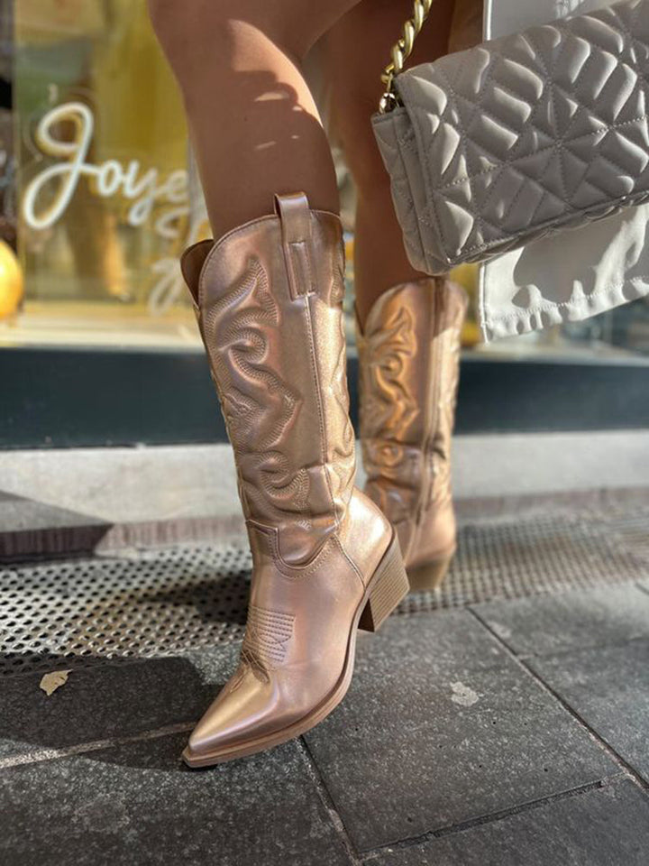 Stivali Donna Stile Western Metallizzati Alla Caviglia Comodi