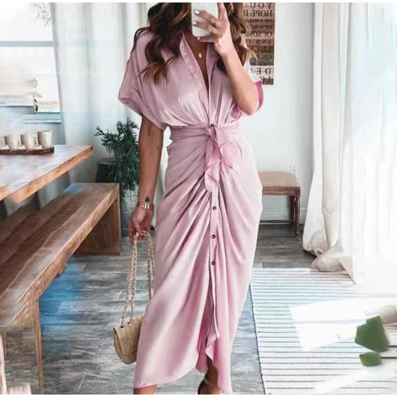 Abito Maxi Donna con Chiusura a Bottoni Vestibilità Elegante