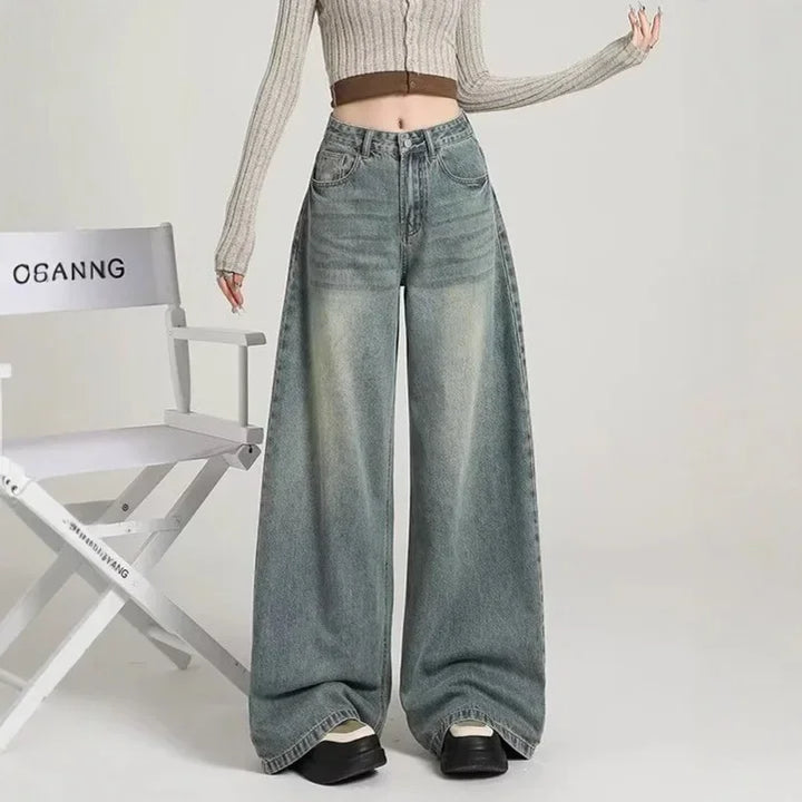 Jeans Donna Vita Alta Taglio Largo Elegante
