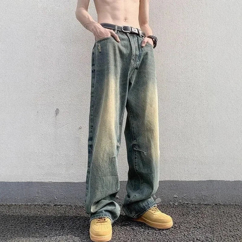 Jeans Uomo Denim Vestibilità Larga Street Style