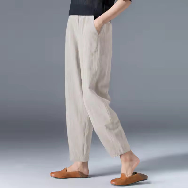Pantaloni Donna Estivi Tessuto Leggero Gamba Affusolata