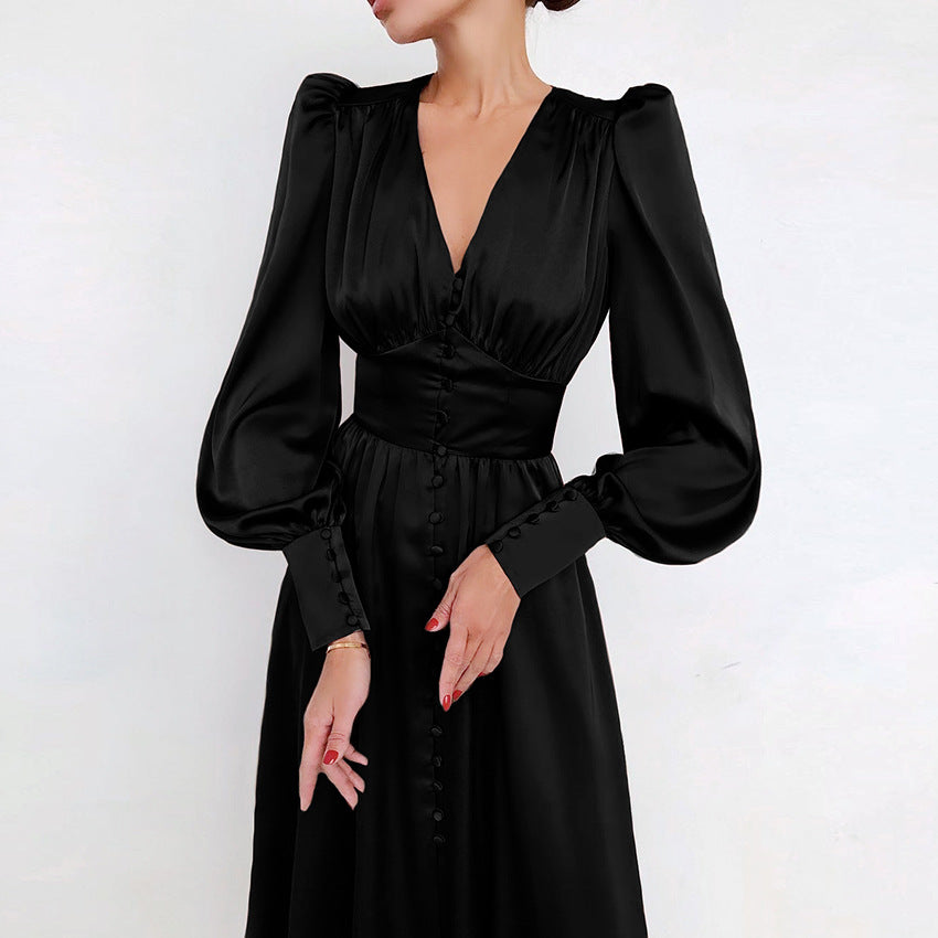Abito Donna in Raso Scollo Classico Vestibilità Elegante