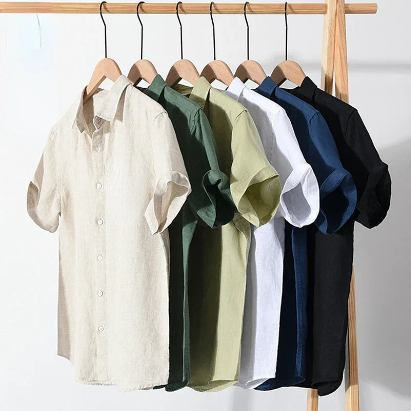 Camicia Uomo Lino Maniche Corte Vestibilità Classica Estiva - Vesarelli