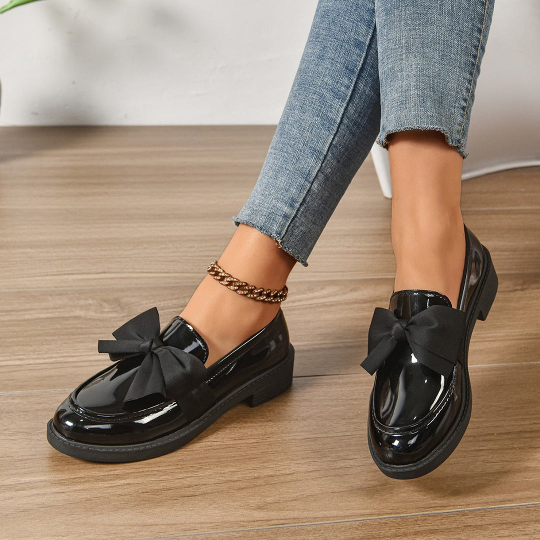Mocassini Donna in Pelle Slip-On con Fiocco e Suola Platform
