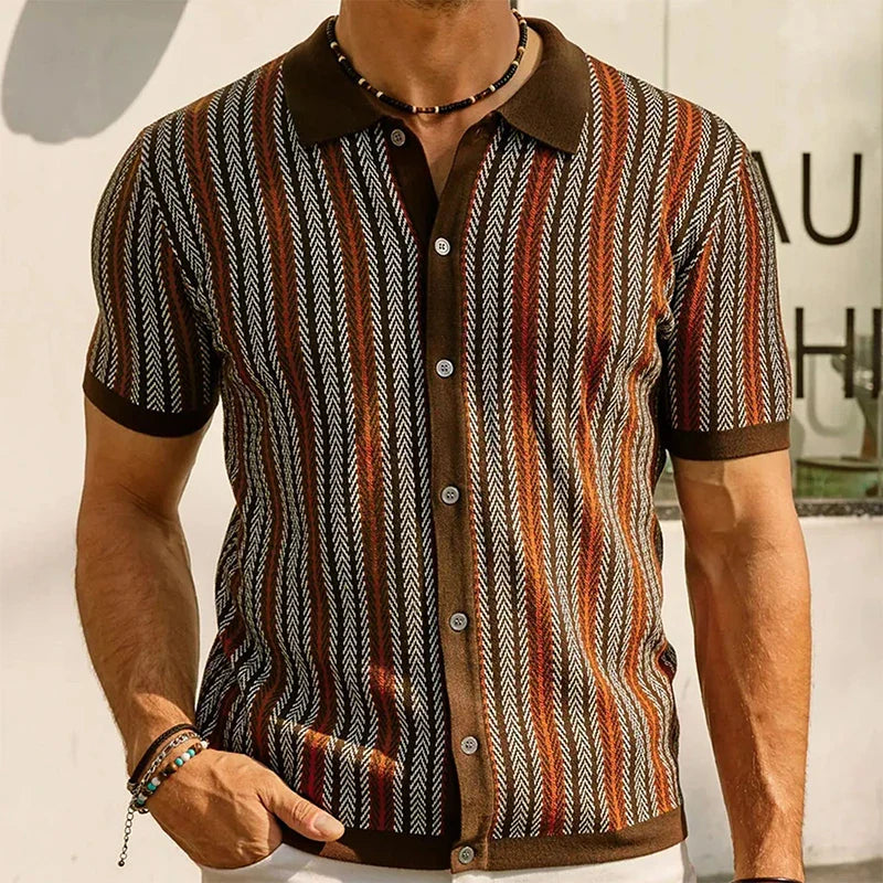 Polo Uomo Cotone Stampa Zigzag Vestibilità Classica