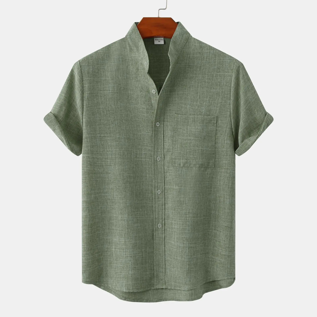 Camicia Uomo Misto Lino Leggera Manica Corta Bottoni