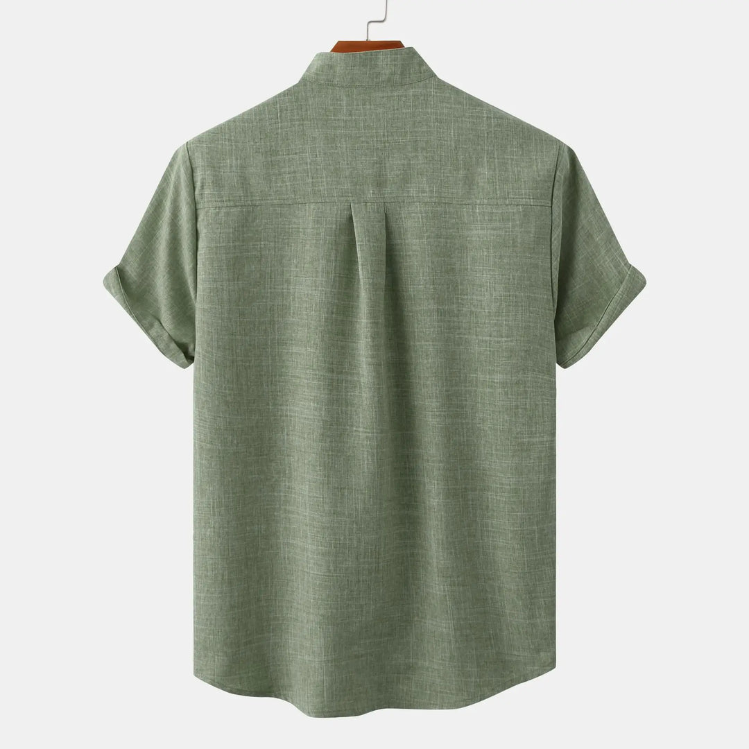 Camicia Uomo Misto Lino Leggera Manica Corta Bottoni