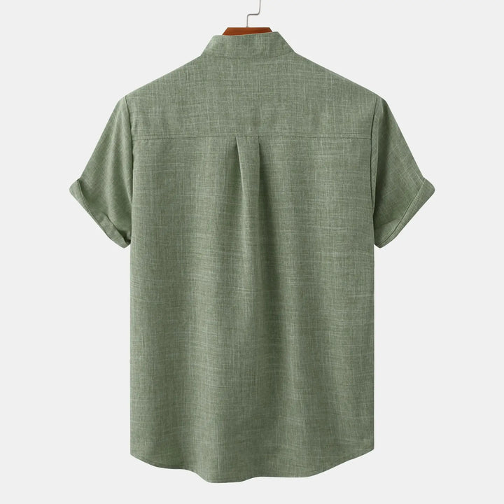Camicia Uomo Misto Lino Leggera Manica Corta Bottoni