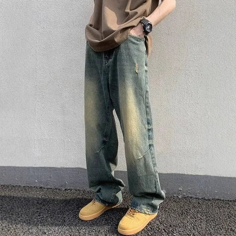 Jeans Uomo Denim Vestibilità Larga Street Style