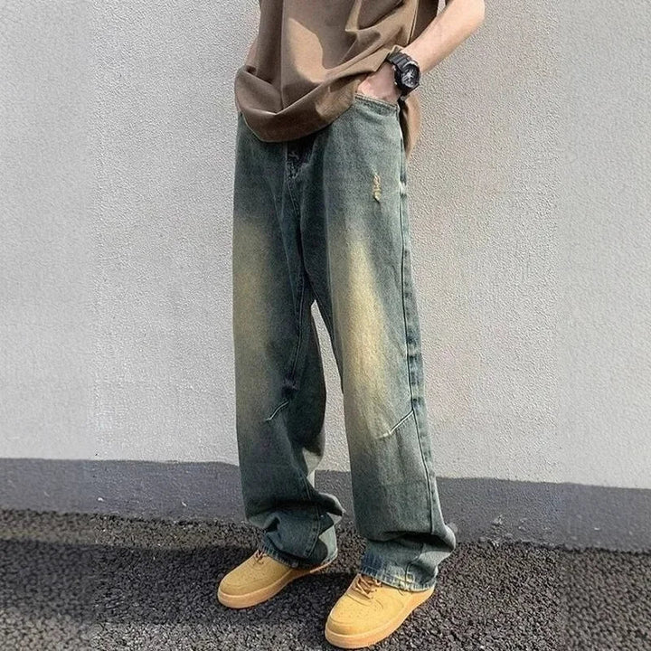 Jeans Uomo Denim Vestibilità Larga Street Style