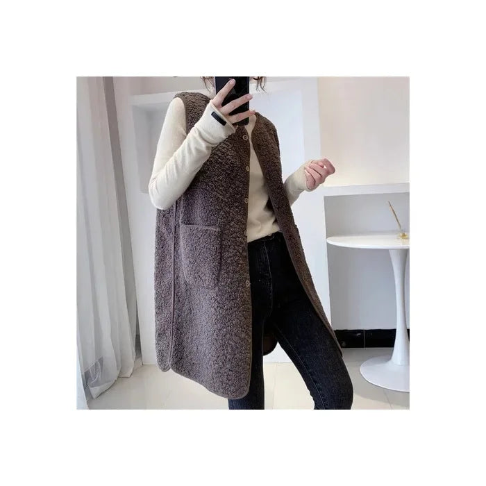 Gilet Donna Lungo Misto Lana Senza Maniche Minimalista Caldo - Vesarelli