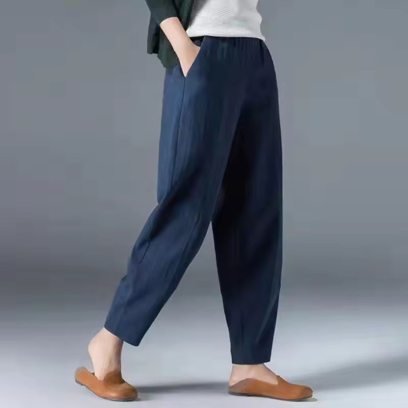 Pantaloni Donna Estivi Tessuto Leggero Gamba Affusolata