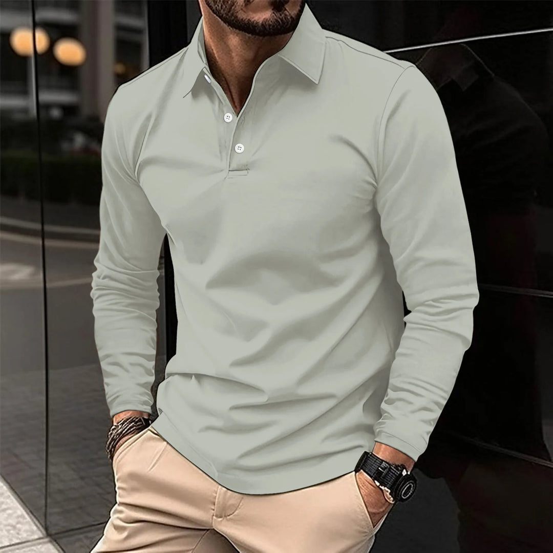 Polo Uomo Maniche Lunghe Tessuto Morbido Stile Casual