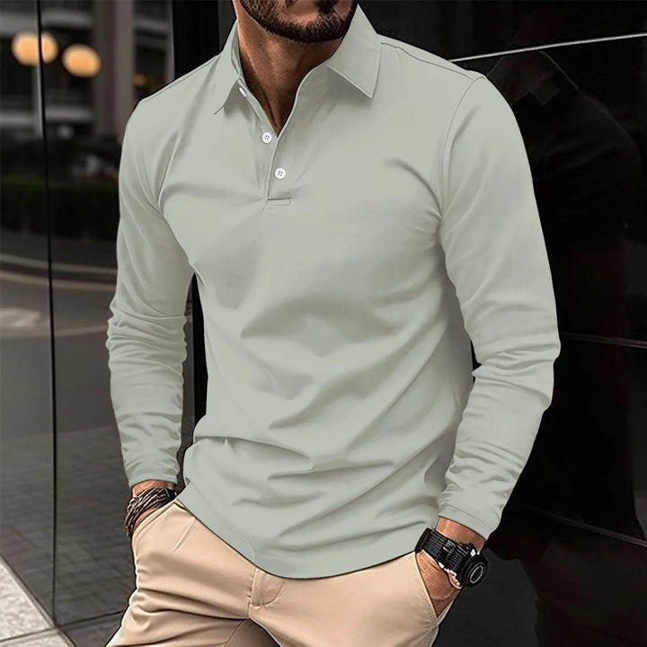 Polo Uomo Maniche Lunghe Tessuto Morbido Stile Casual