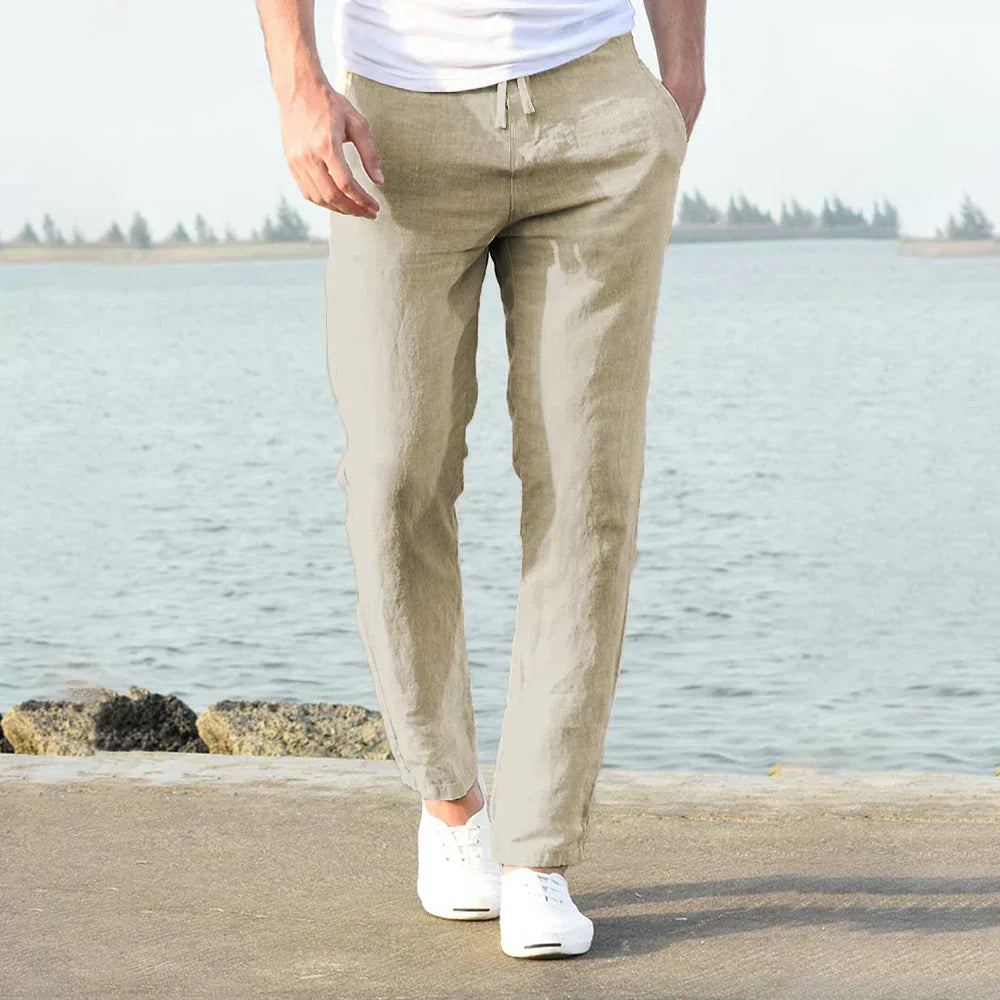 Pantaloni Uomo Eleganti Lino Leggero Traspirante Slim Fit