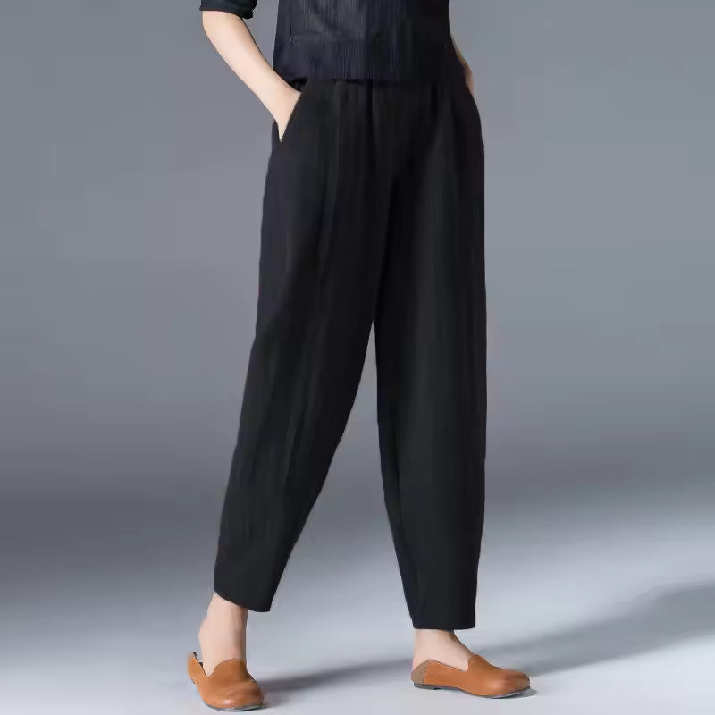 Pantaloni Donna Estivi Tessuto Leggero Gamba Affusolata
